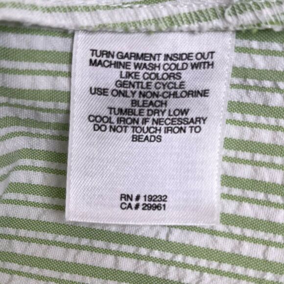 Alfred Dunner Seersucker Green Stripe Embroidered Beaded Short Sleeve Women 8 - Picture 8 of 13